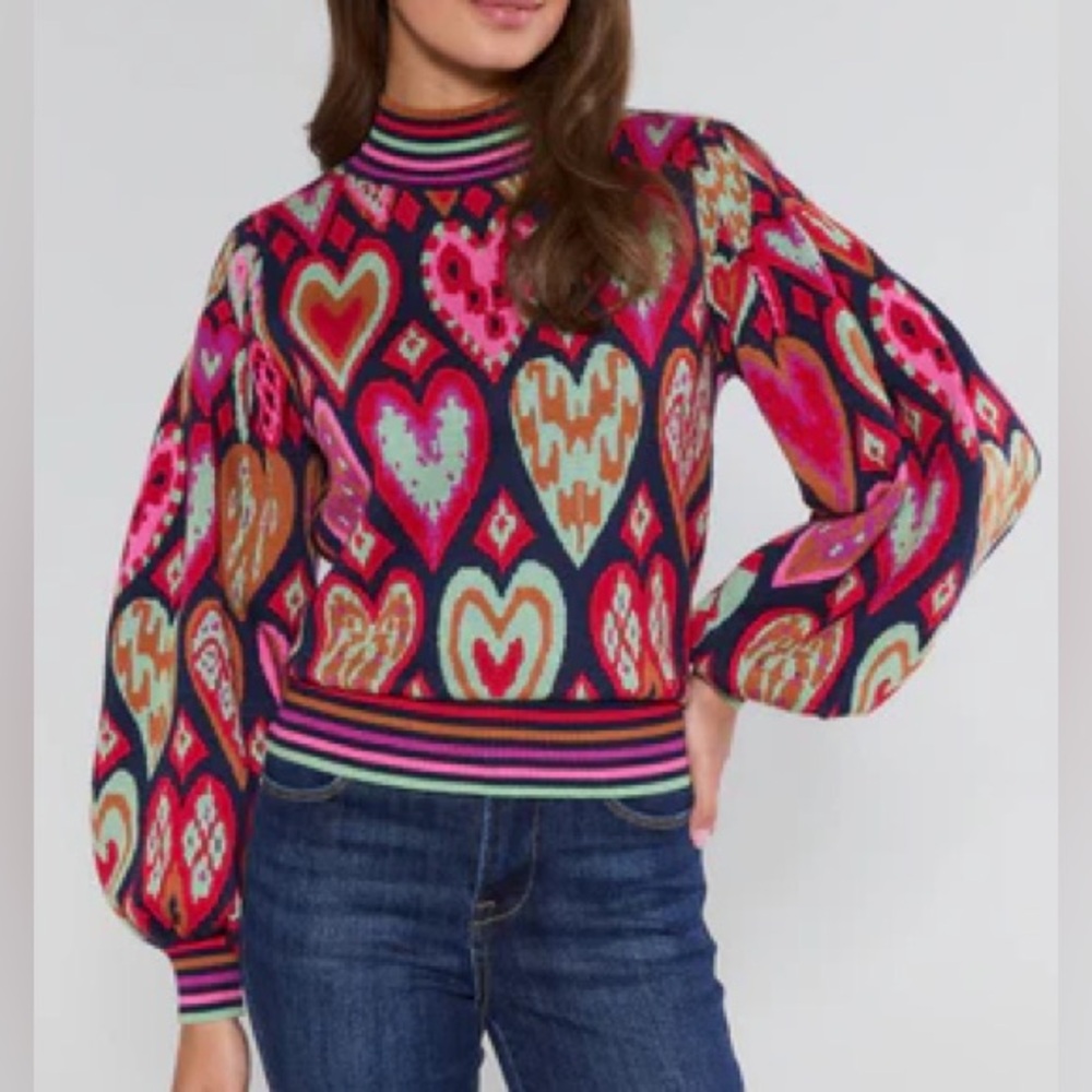 NWT Avara Maddie Heart Puff Sleeve Sweater Size Medium